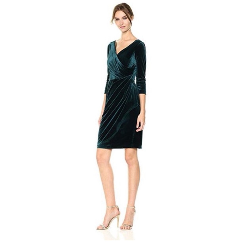 BETSEY JOHNSON Green Velvet Drapey Faux Wrap Surplice Cocktail Dress Womens 14W